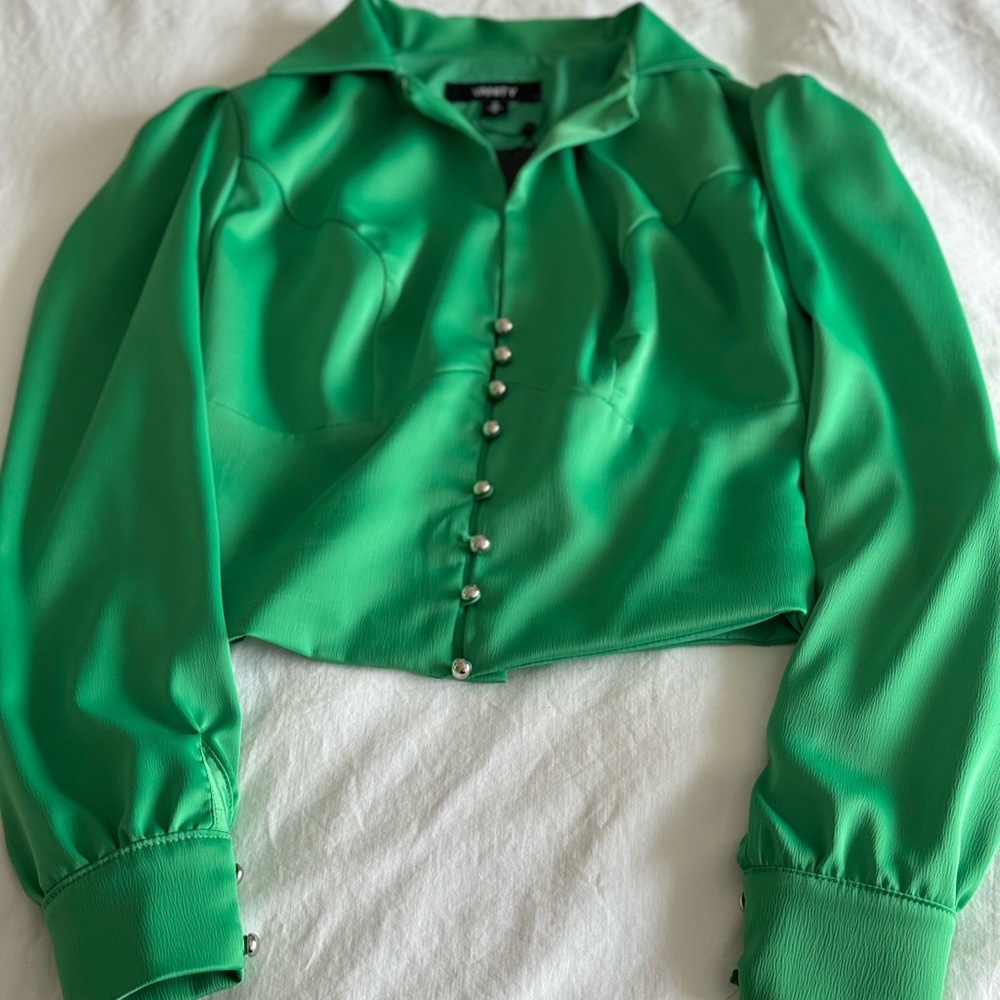 Vanity blouse, emerald green size small.